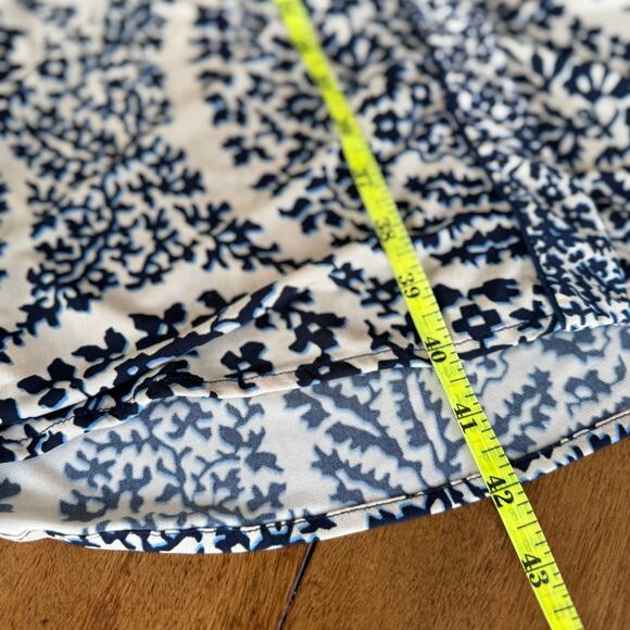 BCBGMaxazria Blue Paisley Floral Wrap Dress Midi Womens Med Navy Cream Feminine - Picture 14 of 15